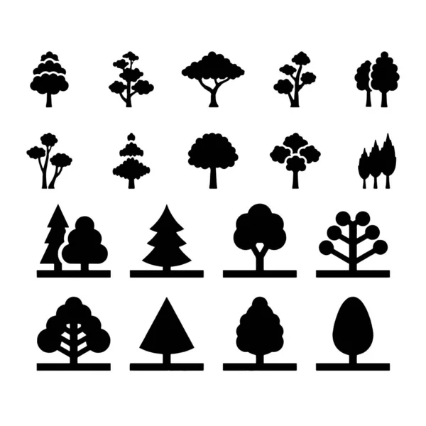 Conjunto de iconos de árbol árboles de color blanco y negro colección de signos planos de árbol — Vector de stock