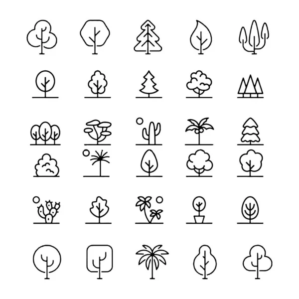 Ícone de árvore conjunto de árvores de cor preto e branco árvore plana sinais coleção —  Vetores de Stock