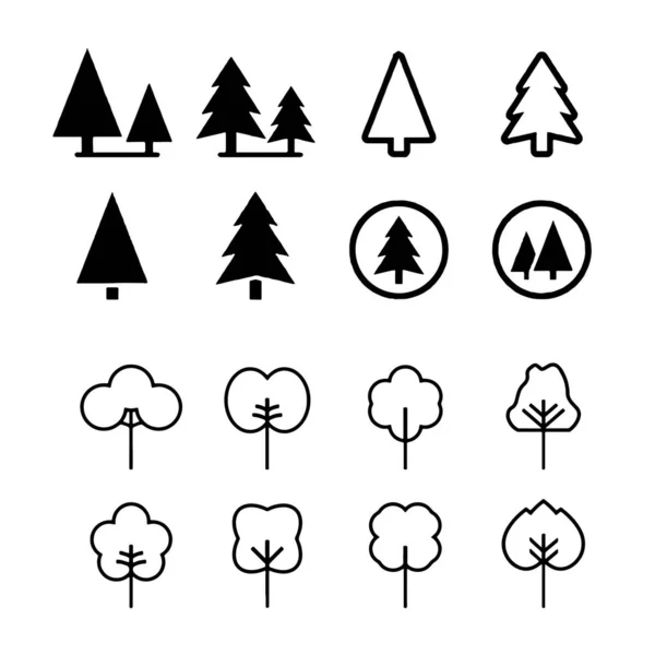 Baum Icon Set schwarz und weiß Farbe Bäume Baum flache Zeichen Sammlung — Stockvektor