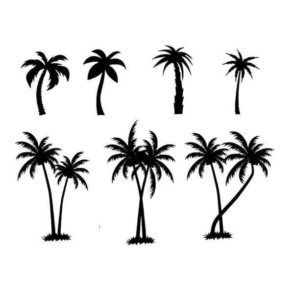 Palm trees τροπικό σύνολο εικονίδιο σε λευκό φόντο — Διανυσματικό Αρχείο