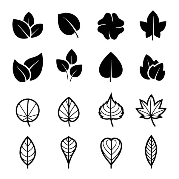 Лист набор значков белый фон листья иконки набор изолирован — стоковый вектор