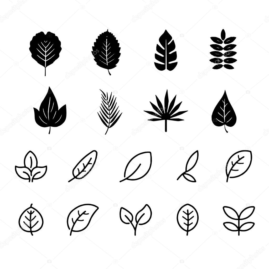 leaf icon set white background Leaves icon vector set isolated