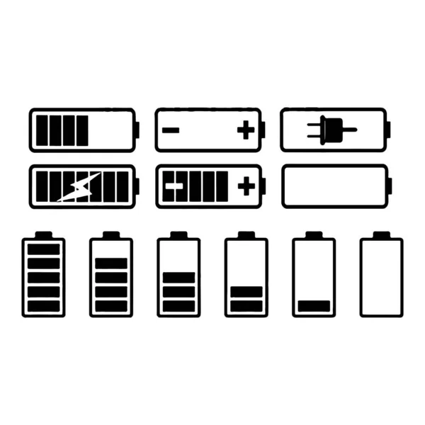 Différentes icônes de charge de capacité de batterie avec statut complet et faible — Image vectorielle