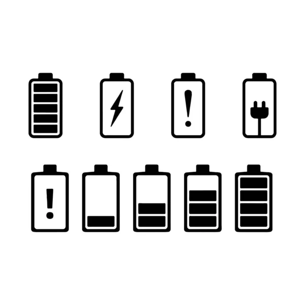 Different battery capacity charge icons with full and low status — Stock Vector
