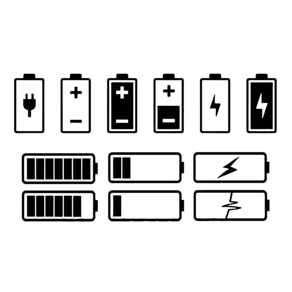 Différentes icônes de charge de capacité de batterie avec statut complet et faible — Image vectorielle