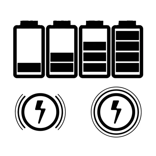 Différentes icônes de charge de capacité de batterie avec statut complet et faible — Image vectorielle