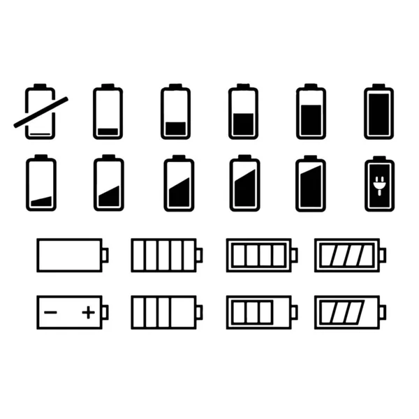 Verschiedene Ladesymbole für Akkus mit vollem und niedrigem Status — Stockvektor