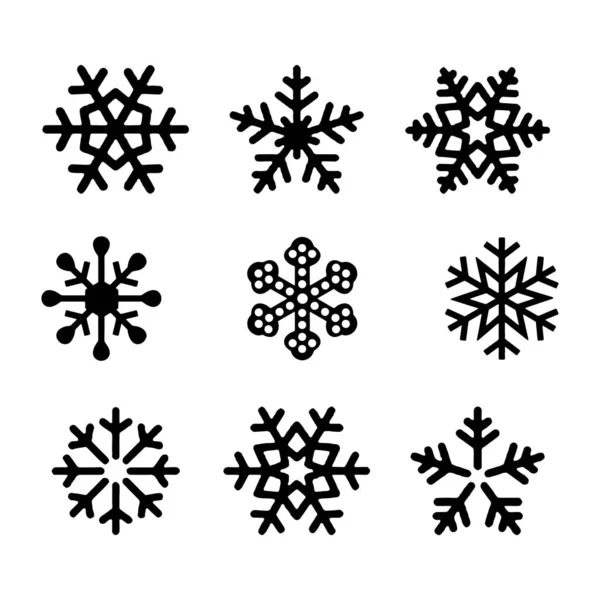 Iconos de copo de nieve Negro Vector Silueta Ilustración — Vector de stock