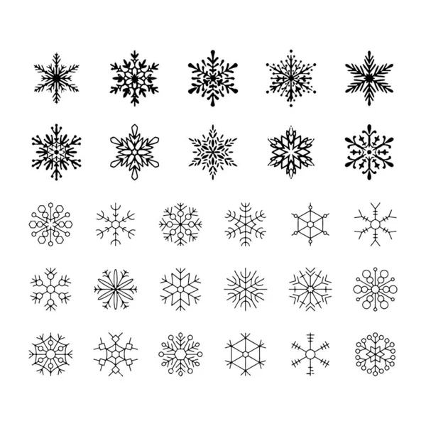 Iconos de copo de nieve Negro Vector Silueta Ilustración — Archivo Imágenes Vectoriales