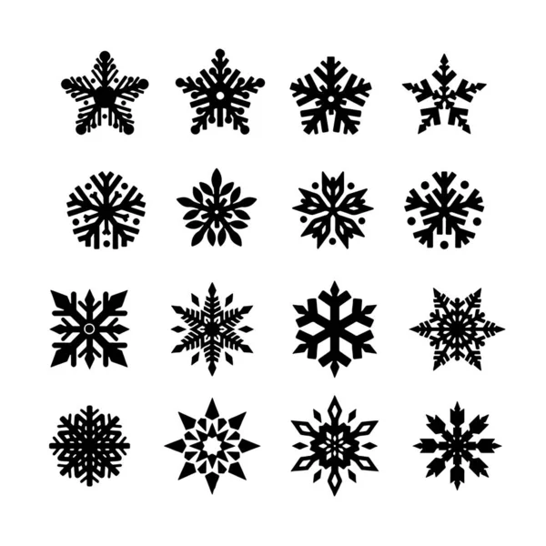 Illustrazione della silhouette del vettore nero delle icone del fiocco di neve — Vettoriale Stock