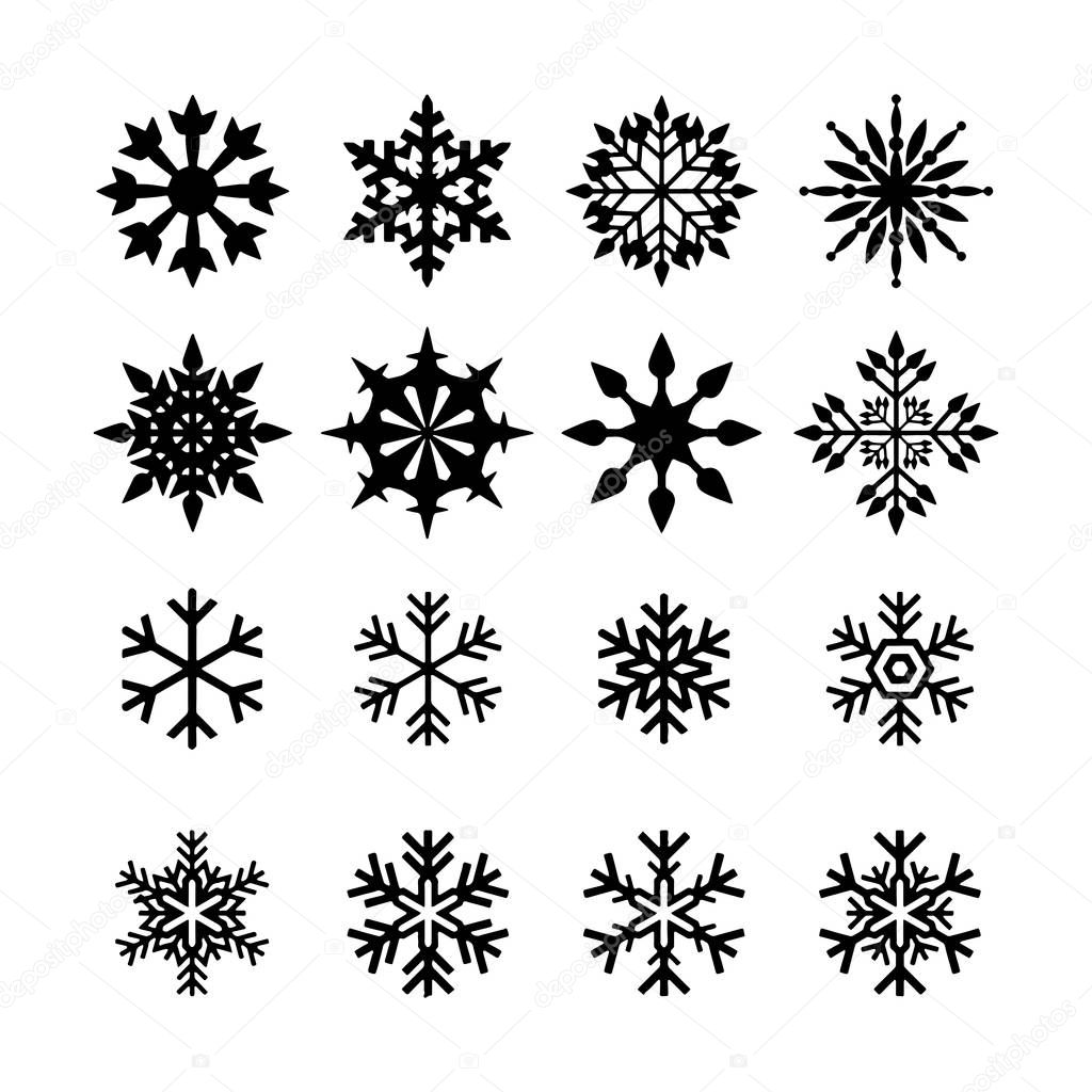 Snowflake Icons Black Vector Silhouette Illustration