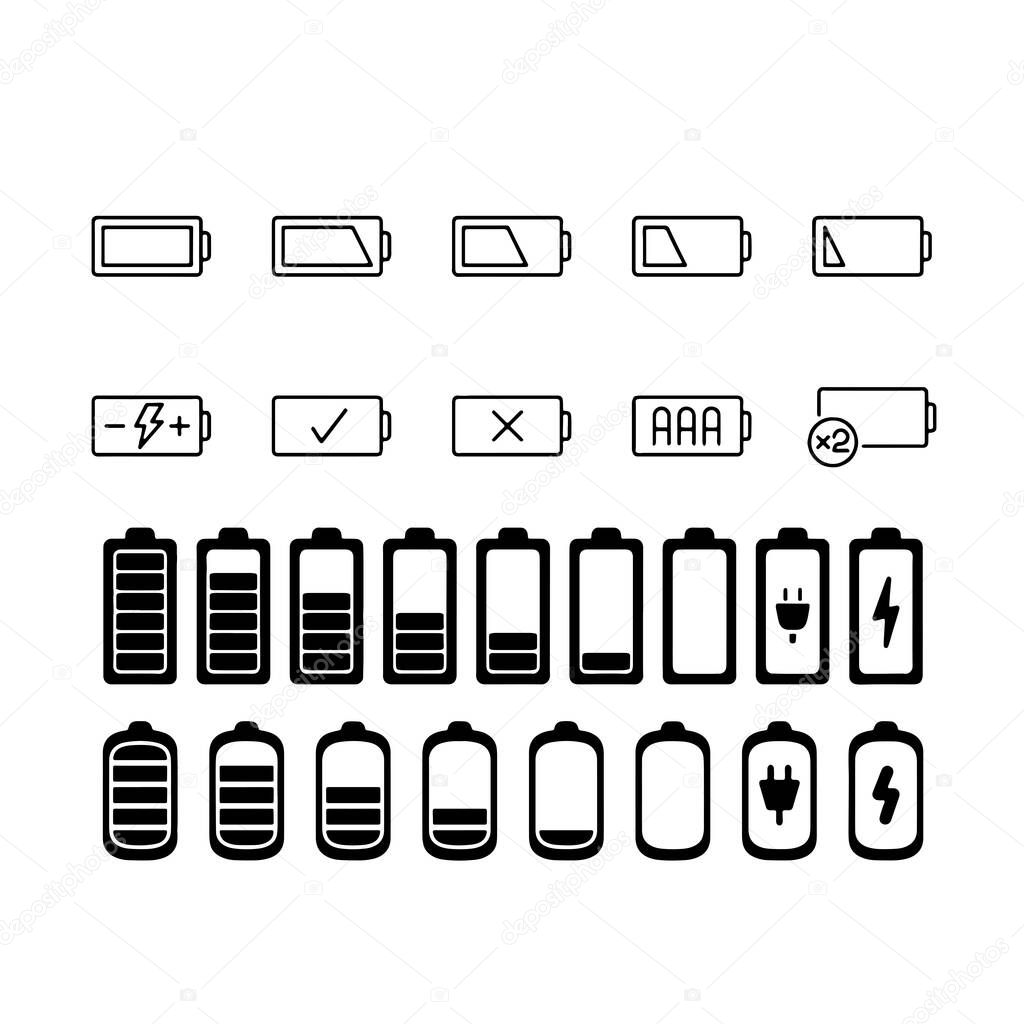 Different battery capacity charge icons with full and low status