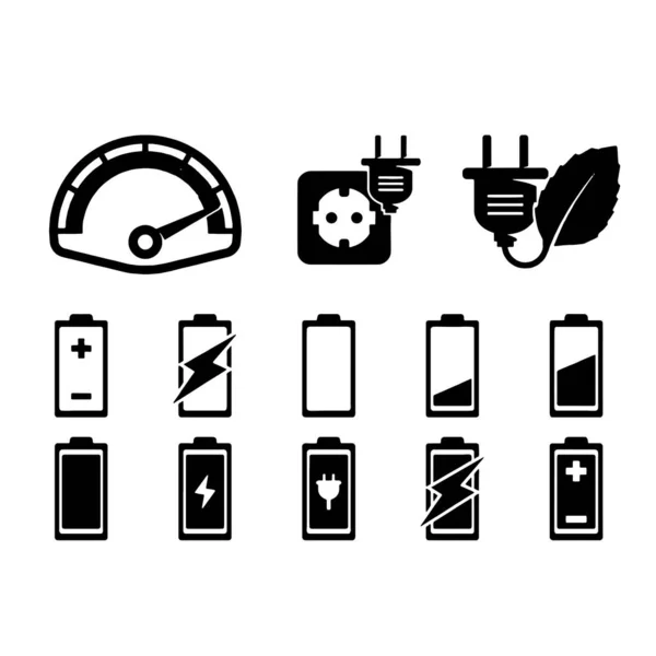 Ikon kapasitas baterai yang berbeda dengan status penuh dan rendah - Stok Vektor