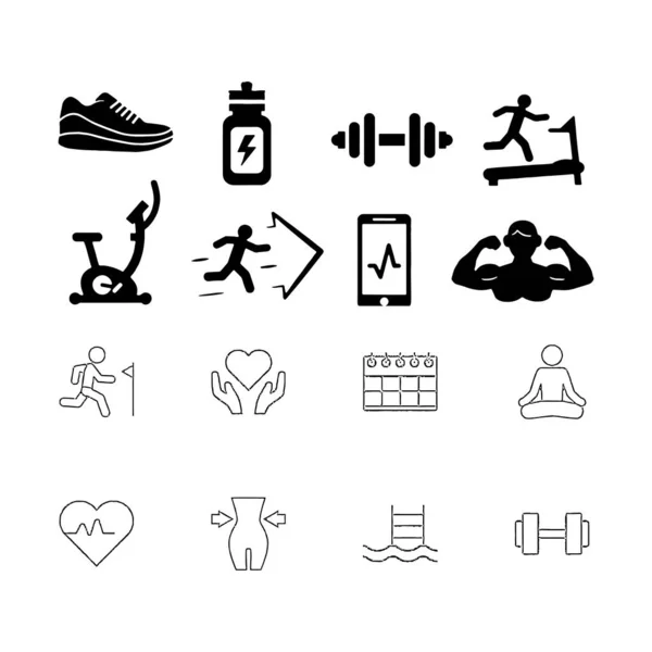 Iconos de salud y fitness símbolos de estilo de vida conjunto vector diseño — Archivo Imágenes Vectoriales