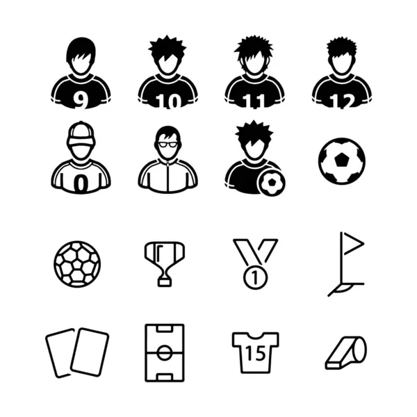 Футбольные иконки футбол, мяч, игрок, игра, рефери, болеть и многое другое — стоковый вектор
