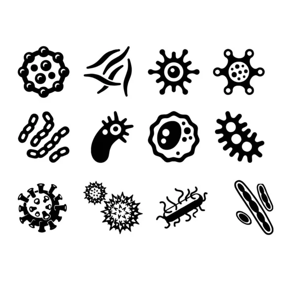 Bacterias, superbug, virus iconos conjunto de símbolos colección de vectores — Vector de stock