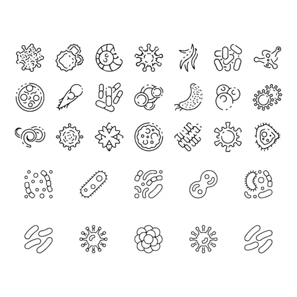 Bactérias, superbug, conjunto de ícones de vírus símbolos coleção vetorial — Vetor de Stock