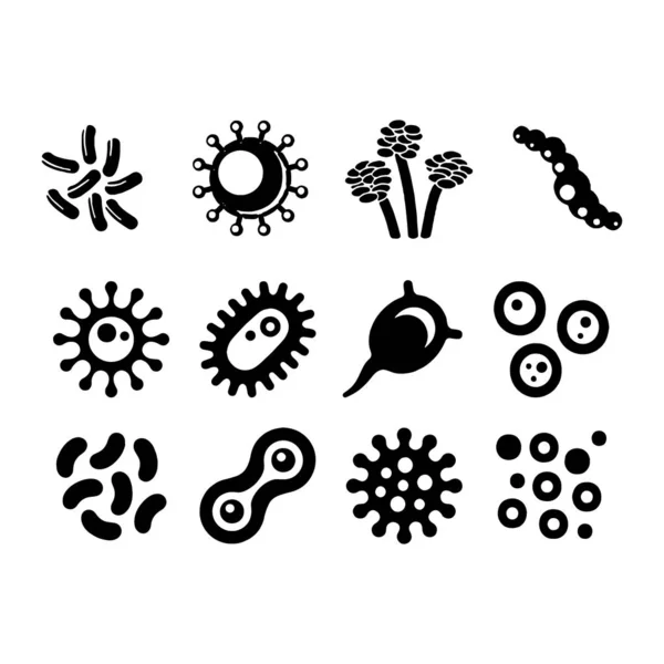 Bacterias, superbug, virus iconos conjunto de símbolos colección de vectores — Vector de stock