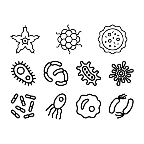 Bacterias, superbug, virus iconos conjunto de símbolos colección de vectores — Vector de stock