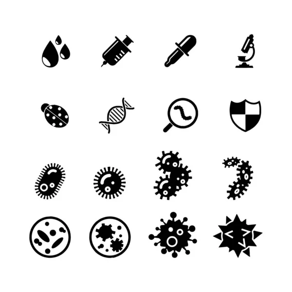 Bakterie, superbug, ikony wirusów zbiór symboli wektora — Wektor stockowy