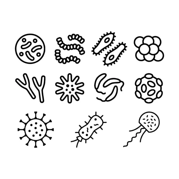 Bakteri, superbug, ikon virus mengatur koleksi simbol vektor - Stok Vektor
