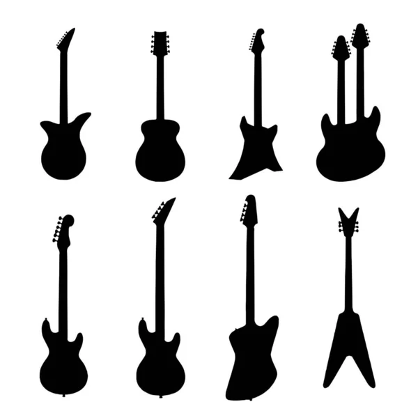 Guitarra ícone corda instrumentos de música silhuetas vetor — Vetor de Stock