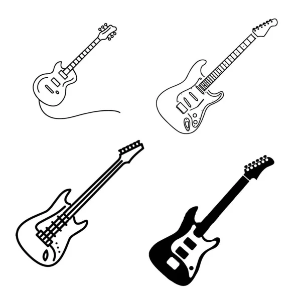 Gitarre Ikone Saite Musikinstrumente Silhouetten Vektor — Stockvektor