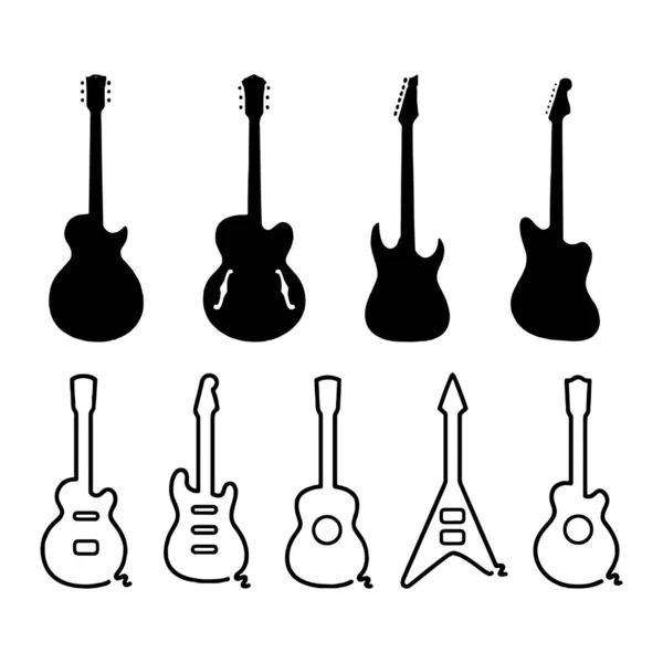 Guitarra ícone corda instrumentos de música silhuetas vetor — Vetor de Stock