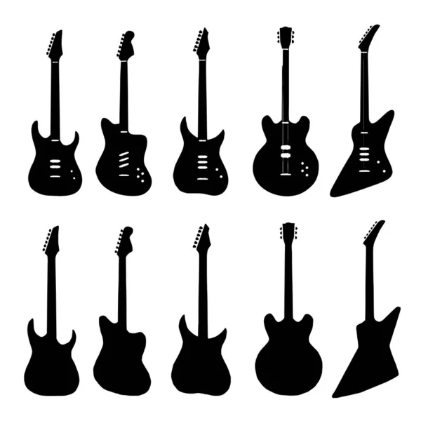 Guitarra ícone corda instrumentos de música silhuetas vetor —  Vetores de Stock