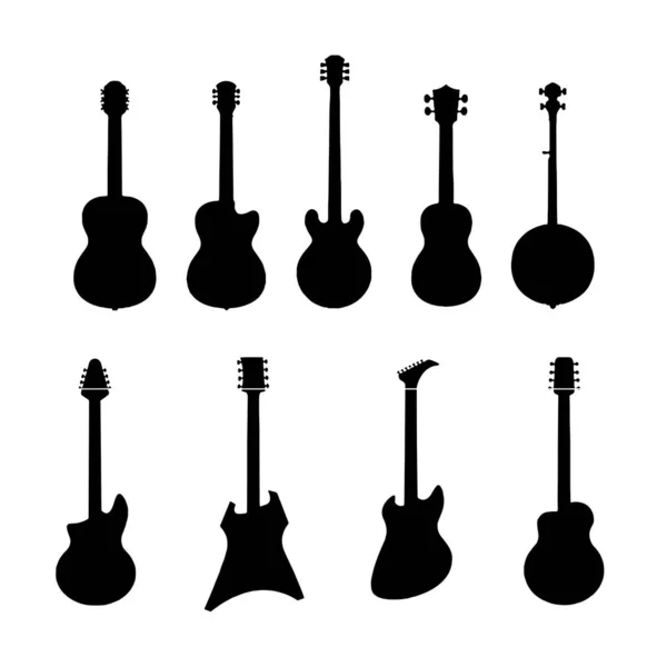 Gitarre Ikone Saite Musikinstrumente Silhouetten Vektor — Stockvektor