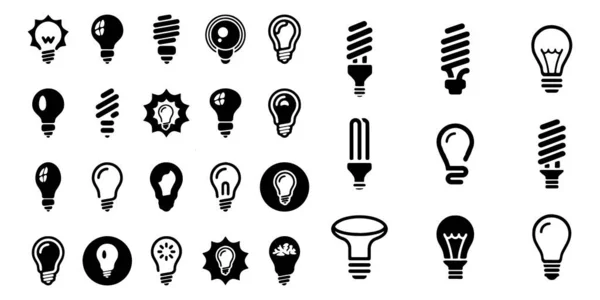 Ilustração do conjunto de ícones de vetor de luz da lâmpada no fundo branco — Vetor de Stock