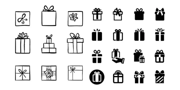 Geschenkdoos vector pictogram set illustratie op witte achtergrond — Stockvector