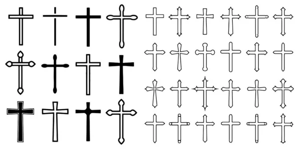 Встановити християнський хрест Векторний символ плоский і контурний стиль — стоковий вектор