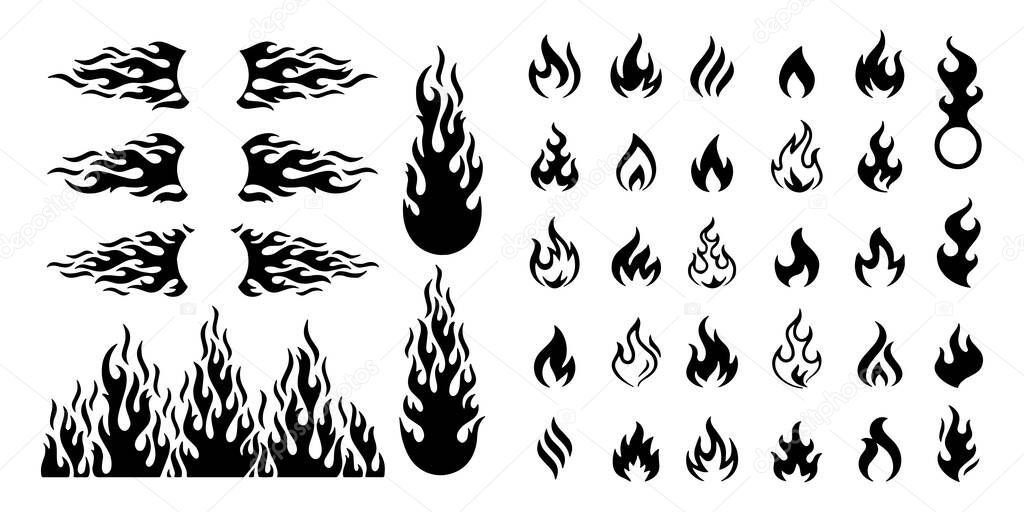 vector fire flame icon set symbol of fire on white background