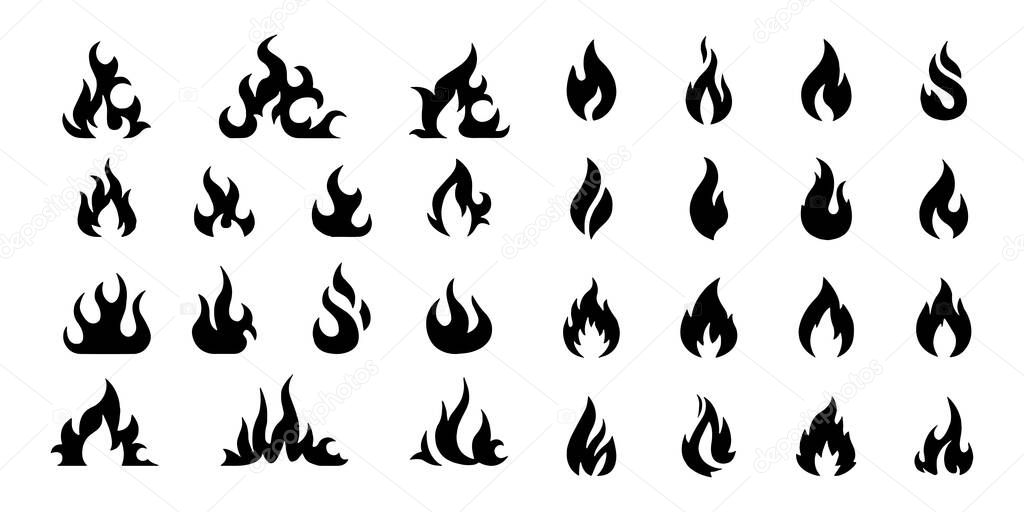 vector fire flame icon set symbol of fire on white background