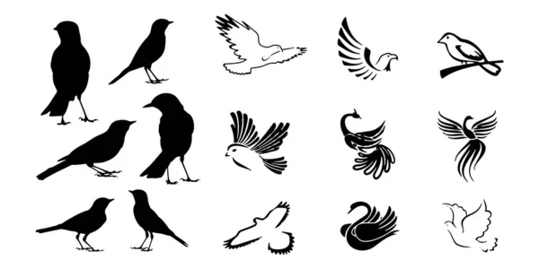 Vogels pictogrammen set Vector illustratie witte achtergrond — Stockvector