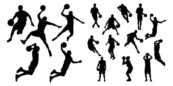 Jugadores de baloncesto set Vector ilustración fondo blanco — Archivo Imágenes Vectoriales