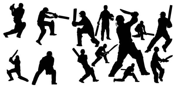 Cricket-Spieler eingestellt Vektor-Abbildung weißen Hintergrund — Stockvektor