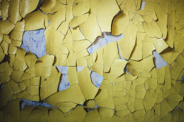 Gelb Gestrichene Wand Rissige Farbe Der Wand Verlassener Gebäudehintergrund Textur — Stockfoto