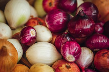  fresh onions in central market of Riga