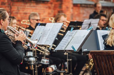 Riga, Latvia July 2, 2018 Street event with orchestra