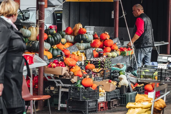 Riga Letland September 2019 Kleurrijke Pompoenen Collectie Herfstmarkt Herfstseizoen Eten — Stockfoto