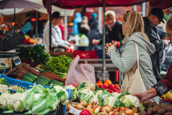 Riga, Latvia October 21,2017 Different  vegetables in central market of Riga