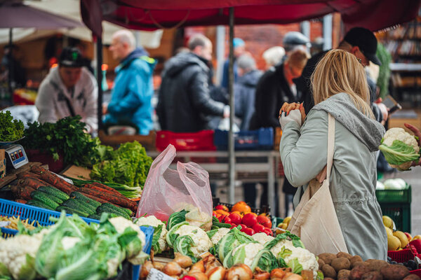 Riga, Latvia October 21,2017 Different  vegetables in central market of Riga