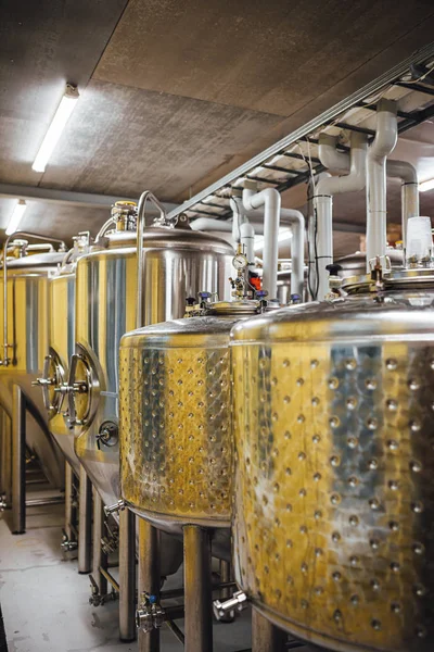 Craft beer brewing equipment in brewery! Alcoholic drink production