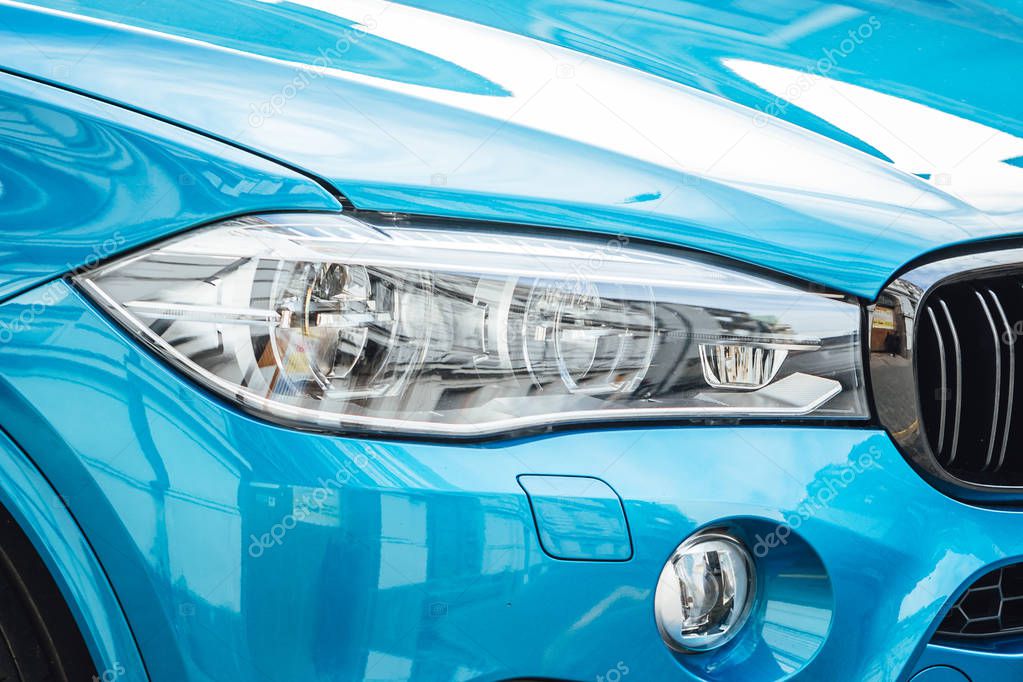 Modern car headlights in close up view