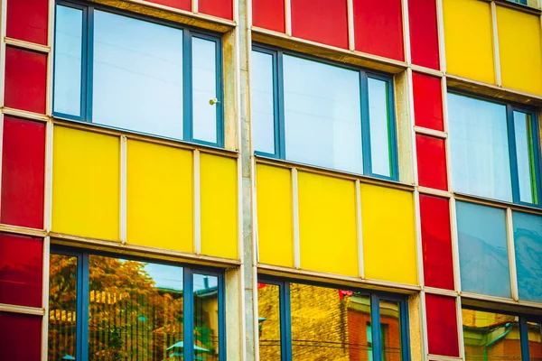 Colorful building facade with windows