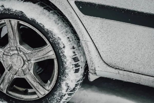 Driving Winter Car Wheel Snowy Road Winter Season — Stock Photo, Image