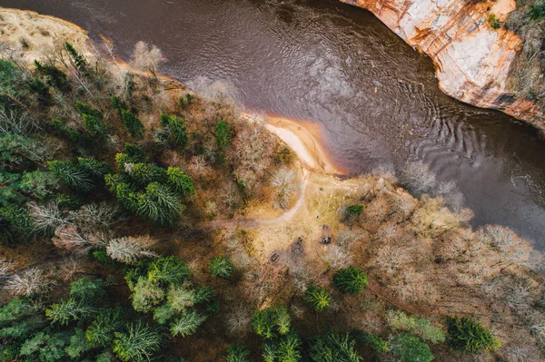 Luftaufnahme Auf Grünen Waldbäumen Und Fluss Natur Textur Hintergrund — Stockfoto