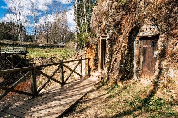 Grottes Grès Ligatne Lettonie Grottes Avec Portes — Photo